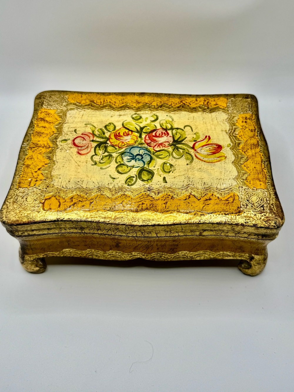 Vintage Florentine Gold Gilt Wood Jewelry Box w/Floral Design Florentia Italy - Picture 12 of 12